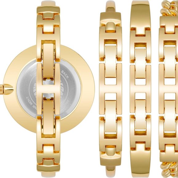 Women's Bangle Watch and Bracelet Set Brass Gold Black Jewelry Gift - Picture 3 of 7